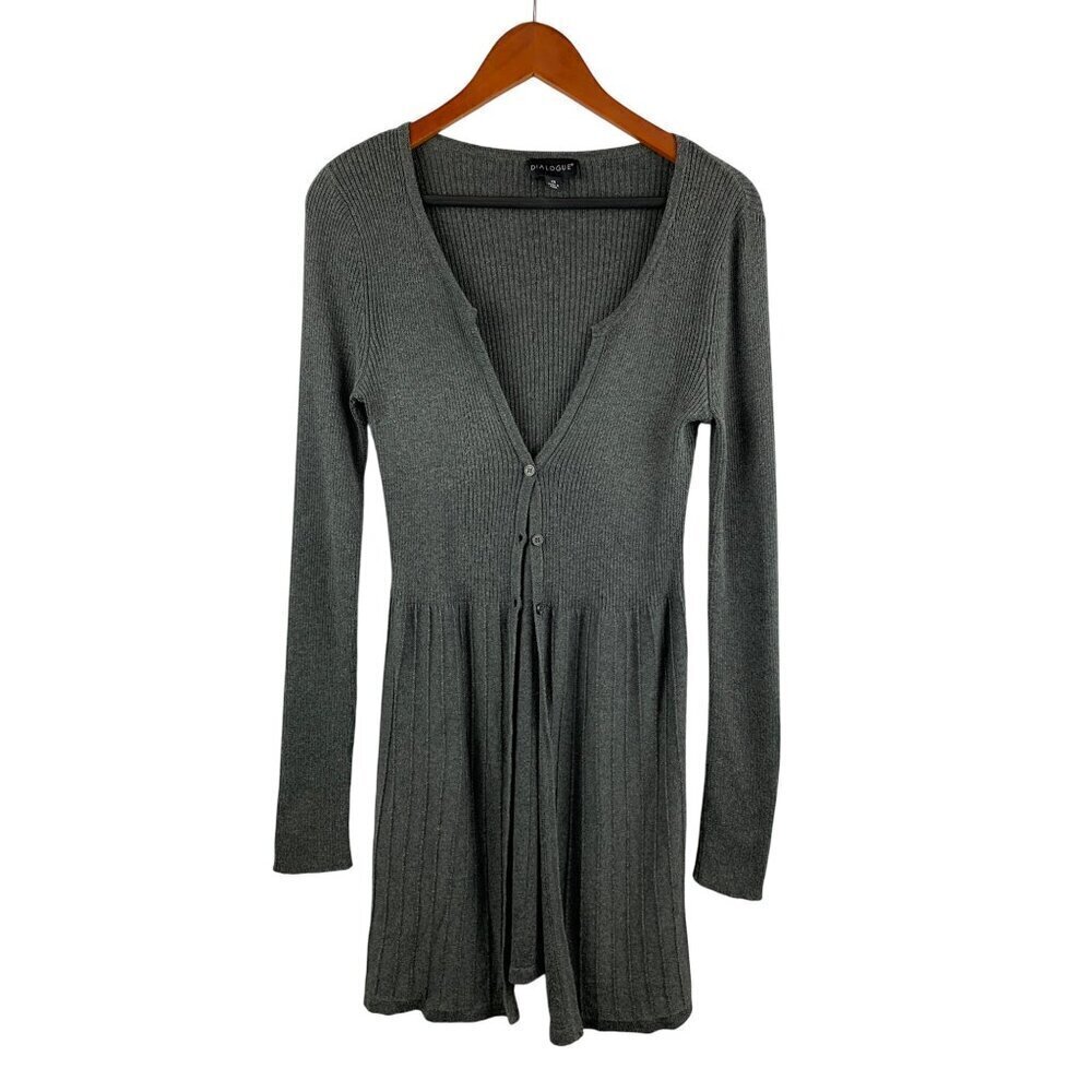 Dialogue Womens XS Gray Ribbed Long Cardigan Sweater